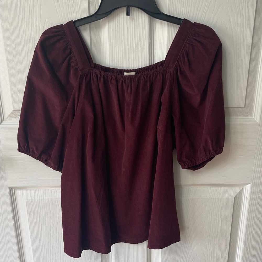LOFT Burgundy Puff Sleeve Blouse